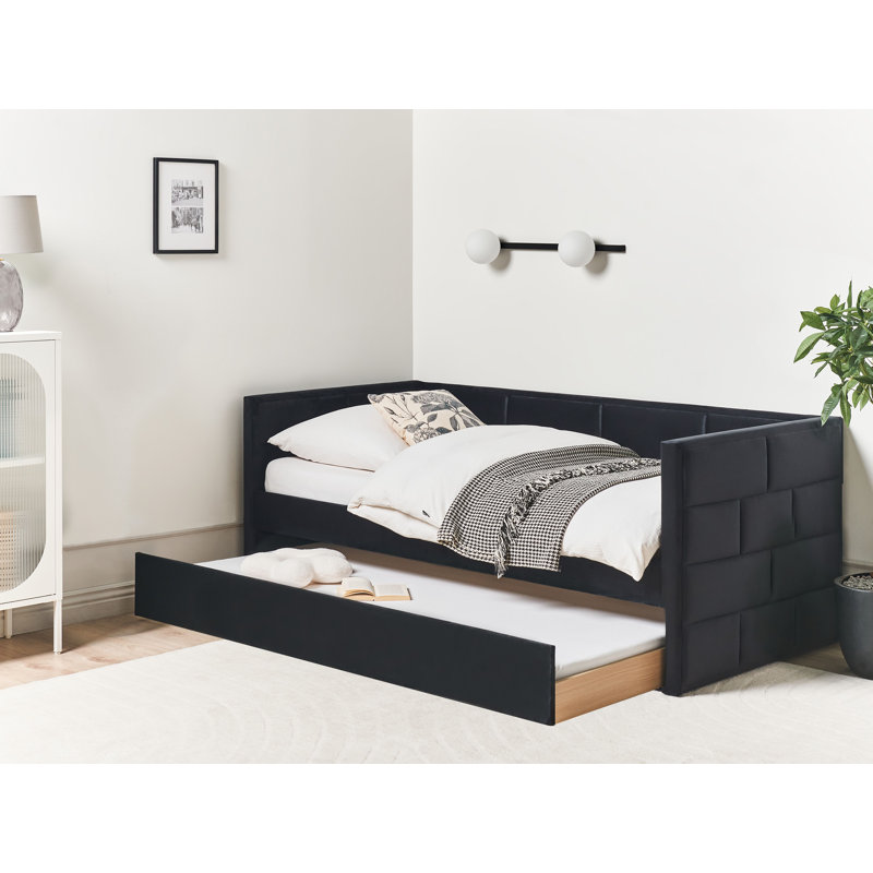 CHAVONNE Upholstered Daybed with Trundle, Black
