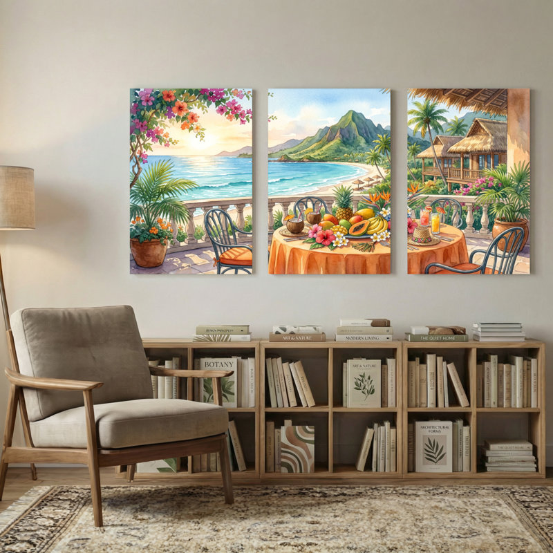 Paysage et nature, coucher de soleil sur une plage tropicale, H 18 po x l 36 po