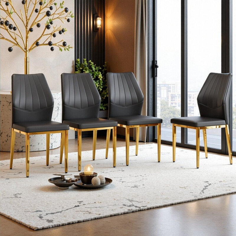 Ensemble de 4 chaises de salle à manger ergonomiques avec dossier en polyuréthane, structure en métal stable, hauteur de 37 pouces