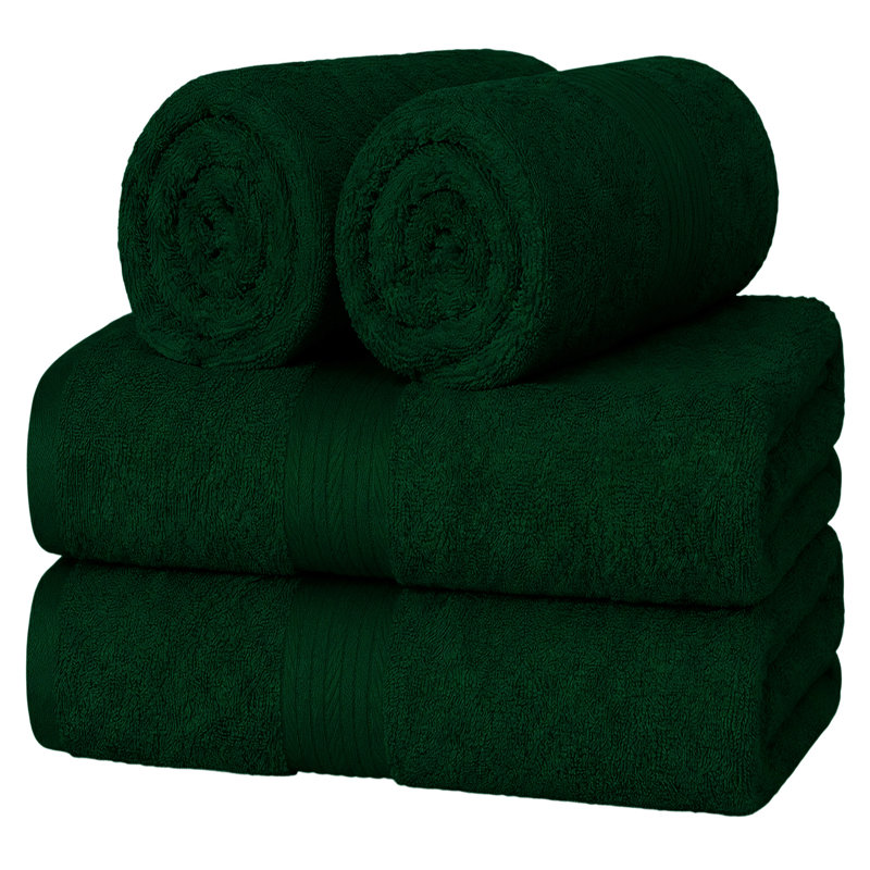 Absorbent and Quick Dry 4 Piece 100% Cotton Hand Towel Set, Green