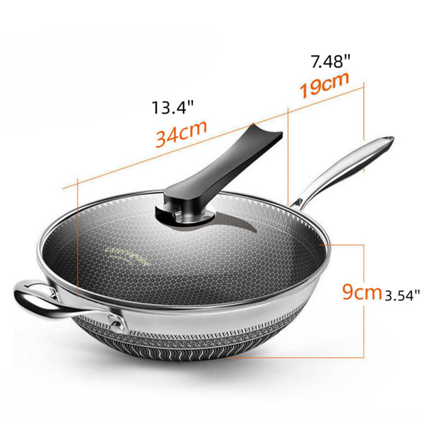 11.02 inch Stainless Large Frying Pan Nonstick Frying Pan w/ Lid + Handle  11.02"