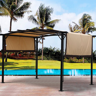 Pergola d'extérieur avec auvent - 12 X 9 pi, structure en acier, beige pour les cours arrière et abri de jardin
