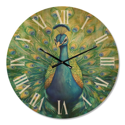 Birds Non-Ticking Wood Wall Clock – Peacock Feather Display