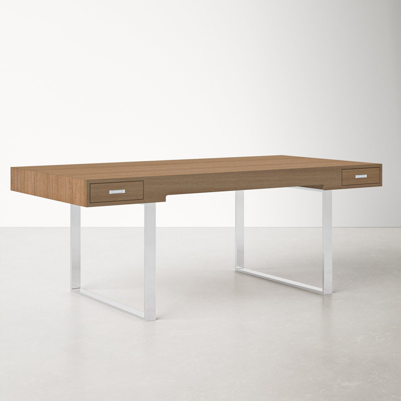 Ginny Natural Wood Desk with Stainless Steel Legs and Drawers