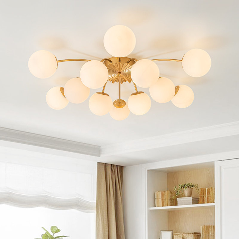 Carren Sputnik Glass Semi Flush Mount, 12 Lights,  Brass
