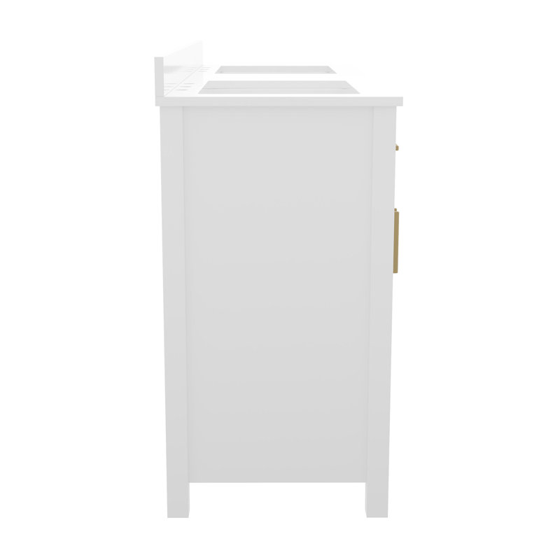 White Double Bathroom Vanity with Gold Hardware and Marble Top