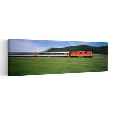 Train Moving On A Railroad Track Abstract Contemporary Mountain Landscape Wall Art