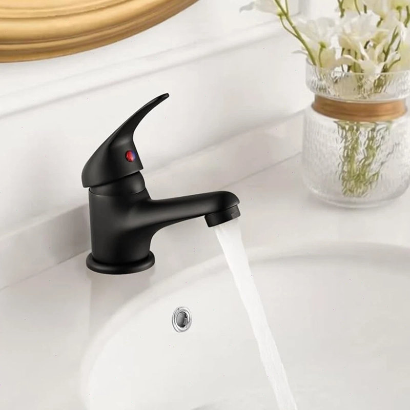 Black Basin Sink Mixer Tap Mono Bathroom Cloakroom Single Lever Taps with Waste