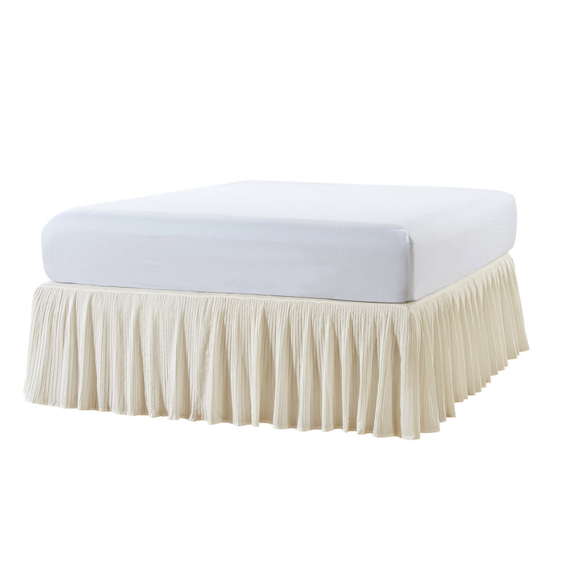 Diamond Square Pleated Bed Skirt, King, Ivory