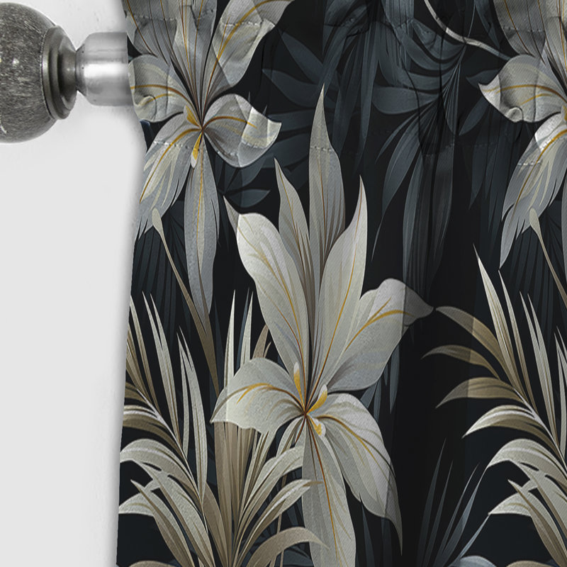 Motif tropical mirage monochrome - Rideau floral - Rideau occultant floral - 1 panneau, L 52 po x L 108 po