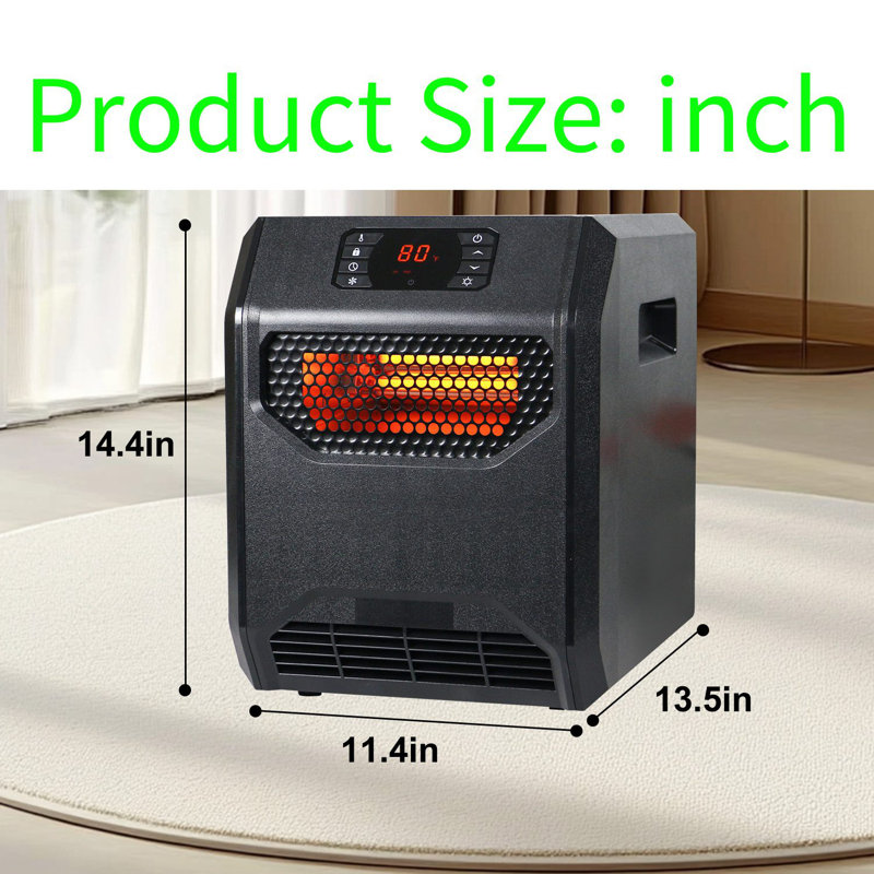 Space Heater With Uvc Air Purification, 1500W/1000W/Eco Mode, Thermostat & Temperature Control, 12-Hour Timer, Led Display, Tip-Over & Overheat Protection, Child Safety Lock, Remote Control, Compact Design