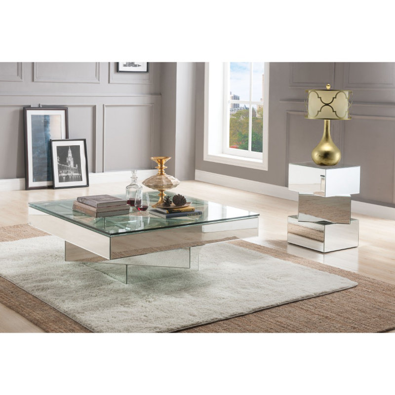 Alenah Mirrored Glass Top End Table