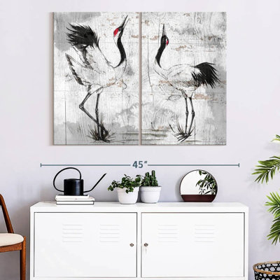 Grues japonaises rustiques, reproduction sur toile