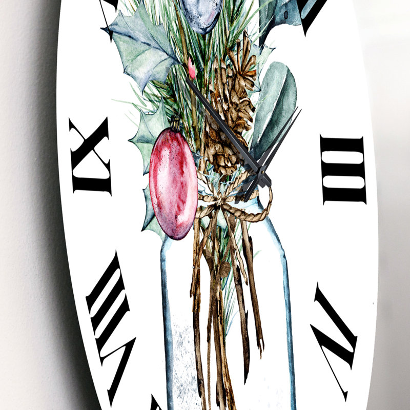 Merry Christmas Greenery In Transparent Pot - Horloge murale traditionnelle, Petit