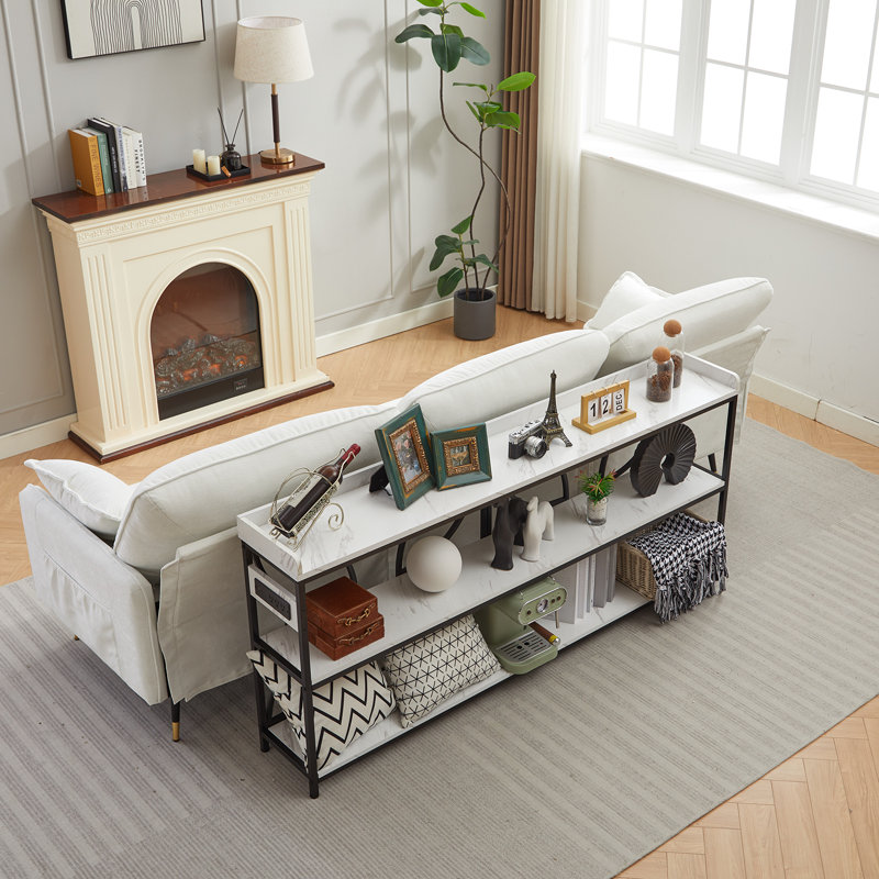 70.9" Marble White Console Table with Charging Ports and Metal Frame