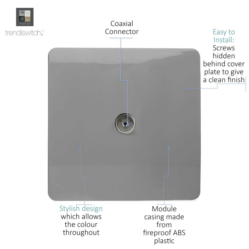 Trendi Switch 1 Gang Female Co-Axial Television Socket, Light Grey