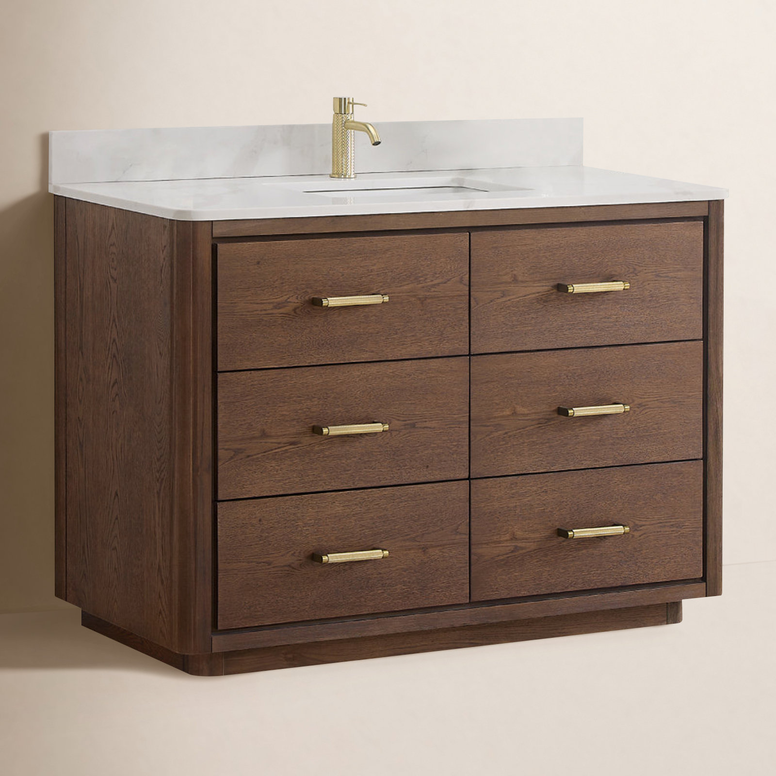 Porto 48'' Single Bathroom Vanity, Dark Brown Oak, Gold