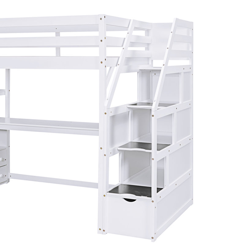 Lit mezzanine avec bureau et tablettes, White