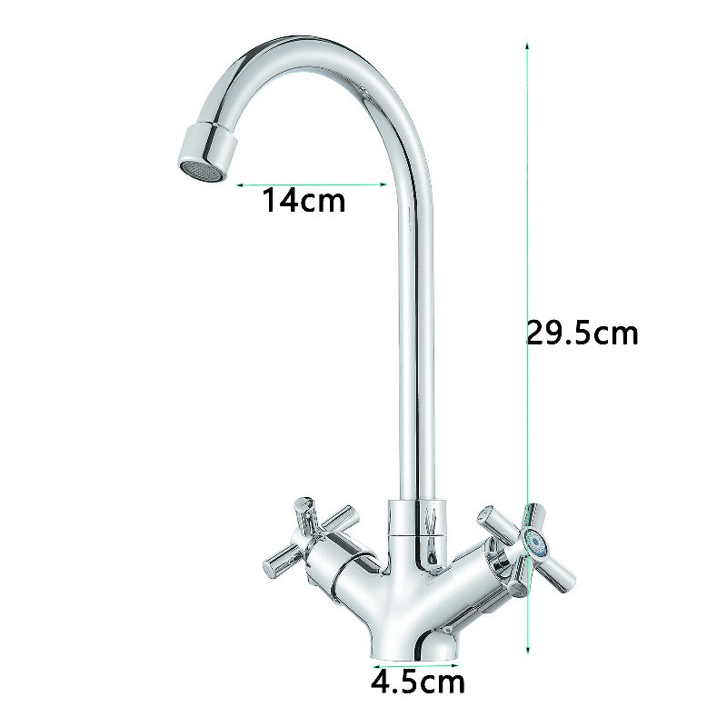 Chrome Kitchen Sink Mixer Tap with Ceramic Dual Lever Monobloc Kitchen Tap Traditional