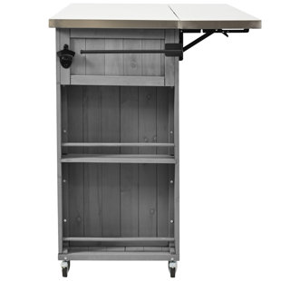 Îlot de cuisine extérieur - Fabriqué en bois de sapin et en acier inoxydable, beaucoup de rangement, porte-serviettes, ouvre-bouteille à épices, mobile en bois massif, fonction de mobilité intégrée offerte et robuste