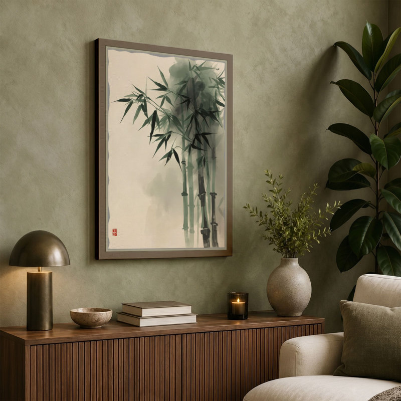 Bamboo in Ink Japandi - Wrapped Canvas, 24x16 - 61.0 x 40.6 cm, Taupe Border