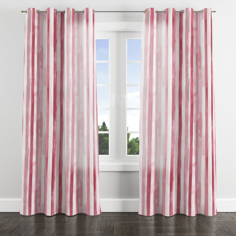 Striped Room Darkening Curtains - French Country Pink Ink Stripes Grommet Curtain - 1 Panel, Gold Grommets, 52" W x 90" L