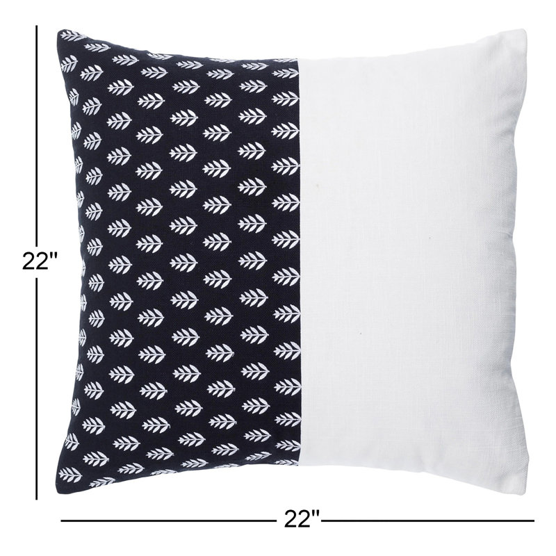 Coussin décoratif en coton, Noir, Polyester/ Bourre en polyester, 22 po x 22 po