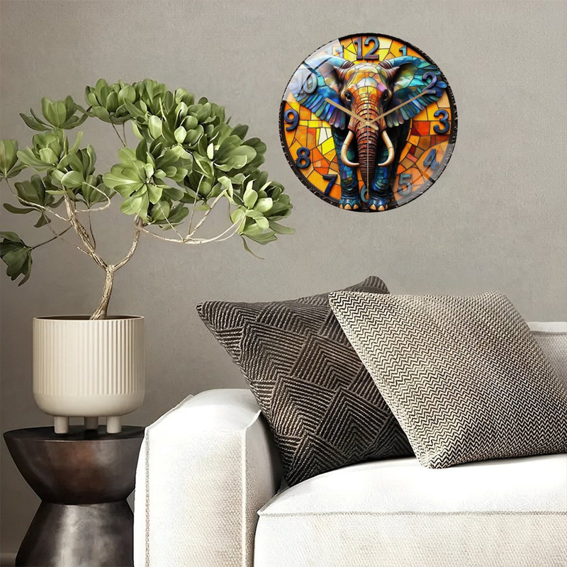 Horloge murale vitrail éléphant 12 po