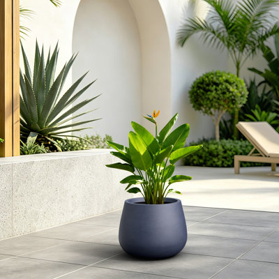 Pot à fleurs rond en béton gris anthracite de 10 po avec trous de drainage pour l'intérieur et l'extérieur