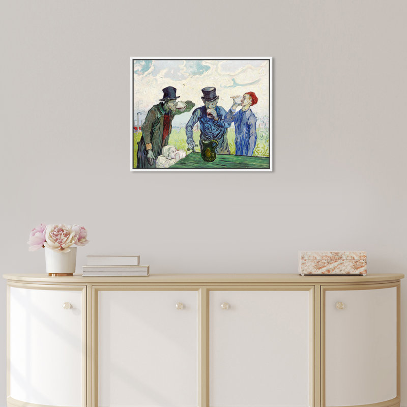 Drinks and Spirits Van Gogh - The Drinkers Impressionism, art mural, H 17 po x l 20 po, Toile avec cadre blanc