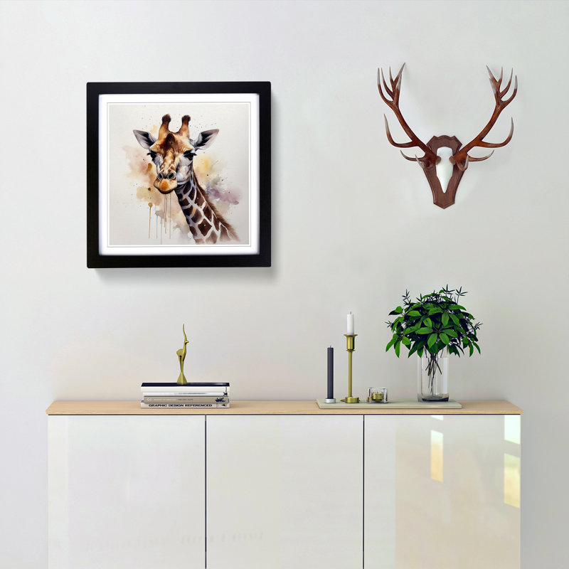 Giraffe Watercolour No.1 - Framed Print, Black
