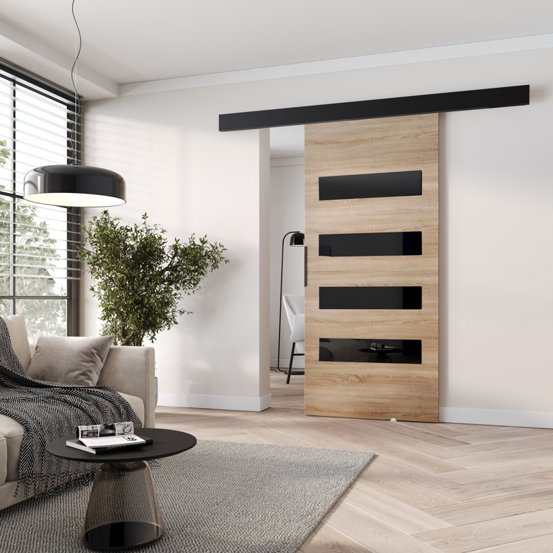 Sliding Door Prim F, Interior Door, 96cm x 205cm, Sonoma Oak/Black