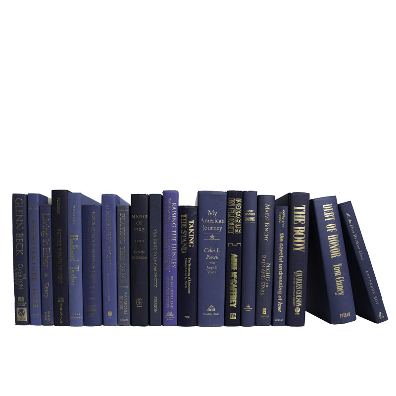 Livres décoratifs - Livres denim et or - Livres bleus au pied