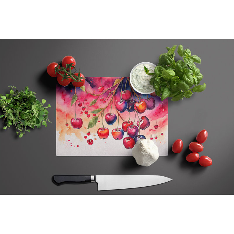 Colourful Cherries Glass Cutting Board Large