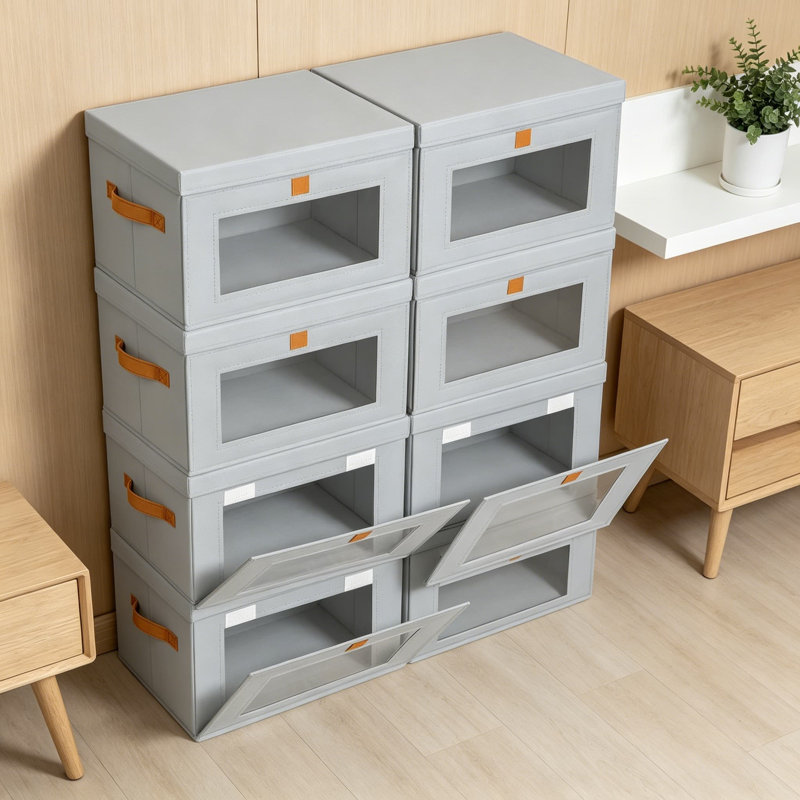 Bacs de rangement pliables en tissu avec fenêtre transparente - 6 paniers de rangement empilables pour placard, tablettes et rangement
