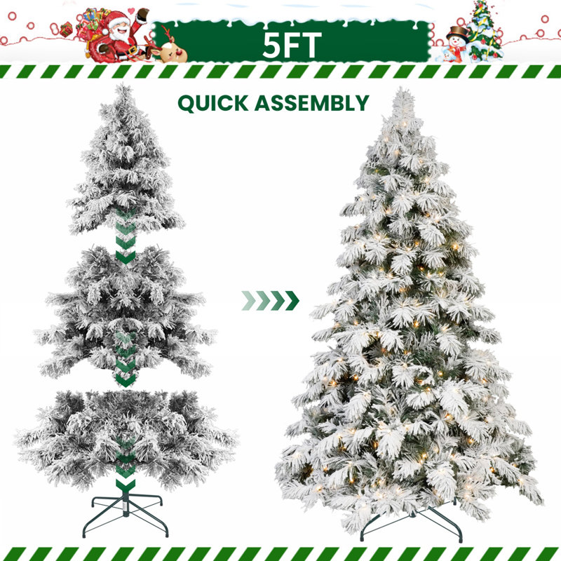 Arbre de Noël enneigé avec lumières préinstallées, 5'