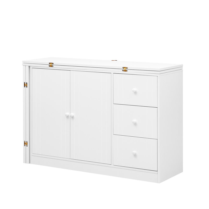 Sideboard that effortlessly converts into a dining table and Adjustable Pull-Out Top, White