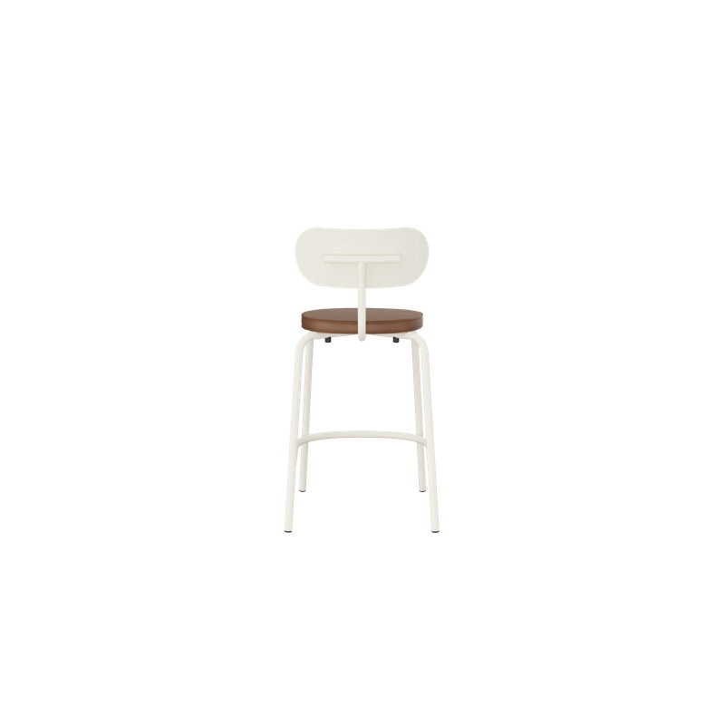 Tabouret de comptoir Khylia - noir graphite avec cuir écologique graphite, Siège brun clair / base blanc pur