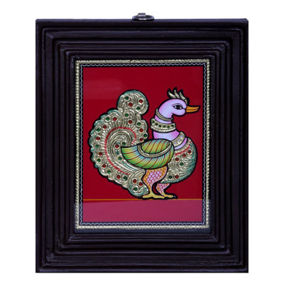 Swan Tanjore, peinture | Couleurs traditionnelles avec or 24 carats | Structure en bois de teck | Or et bois | Fait à la main
