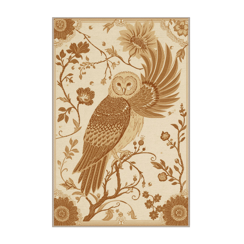 Tapis beige classique lavable à la machine Symbole de la sagesse oscar - reliure beige, 4x6