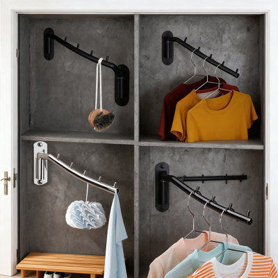 Heavy Duty Stainless Steel Folding Wall Mounted Clothes Hanger With Swing Arm For Space Saving In Bathroom, Bedroom, Laundry Room
