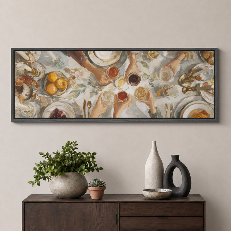 "Neutral Toned Feast Celebration", très grandes photos, impression sur toile encadrée, H 20 po x l 60 po, Noir