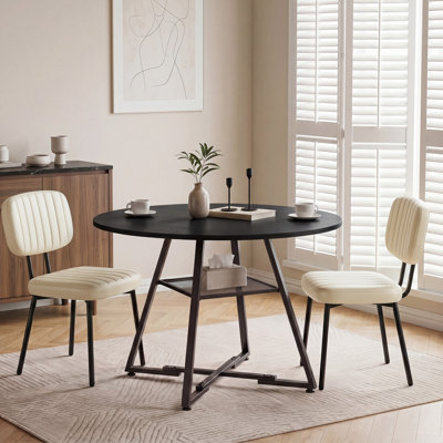Ameah Industrial 47" Round Dining Table Set With Upholstered Chairs