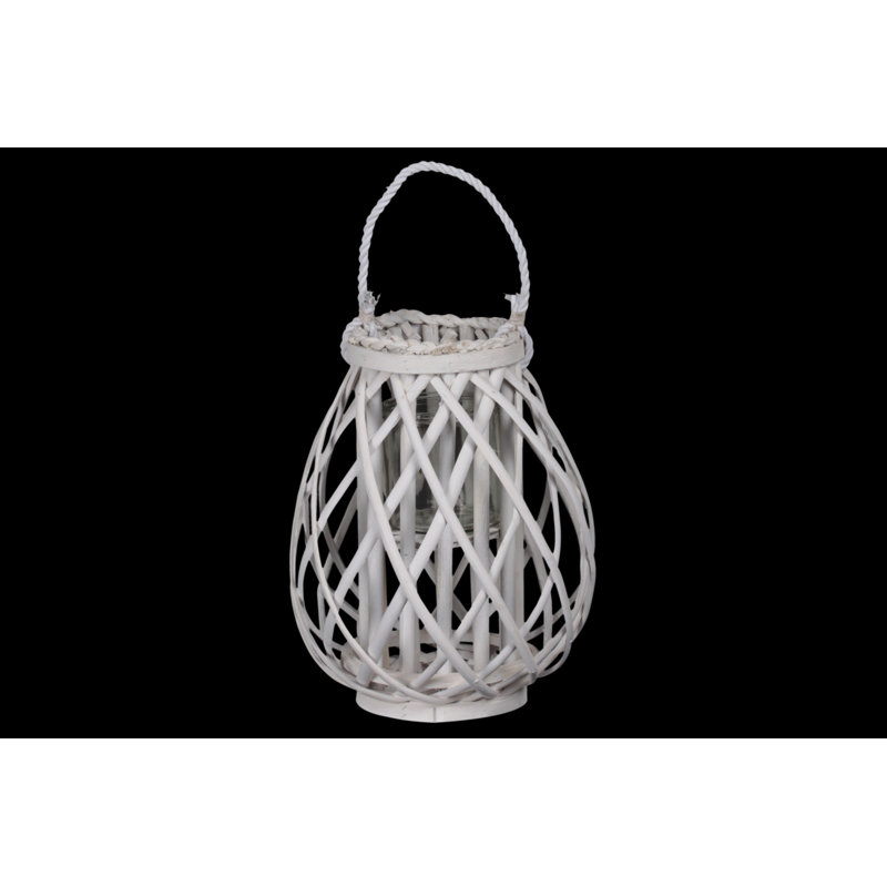 Lanterne ronde en bambou bellied, H 13 po x l 9,5 po x P 9,5 po, Blanc