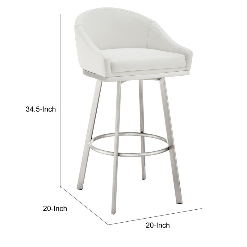 Swivel Upholstered Counter Stool with Metal Frame, White/Stainless Steel, Counter Stool (26" Seat Height)
