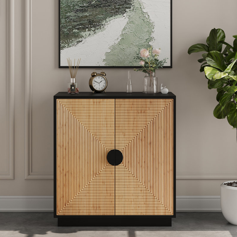 Armoire d'appoint de cuisine 33,8 "avec 2 portes Tempe, Noir/naturel