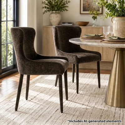 Modern Luxury Chenille Upholstered Dining Chair with Recessed Arms