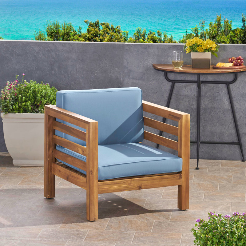 OANA CLUB CHAIR WITH CHUSION, Blue, Pecan