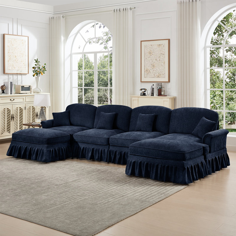 Canapé polyvalent en chenille avec volants détachables et configurations multiples, parfait pour les espaces de vie modernes et élégants