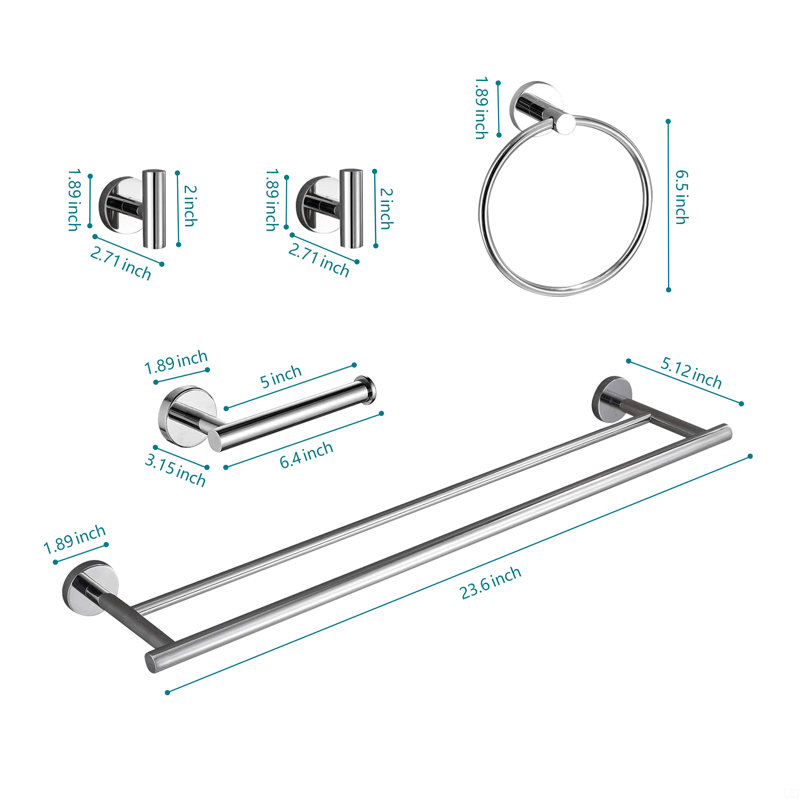 Ensemble de support à serviettes 5 pièces, Chrome chrome